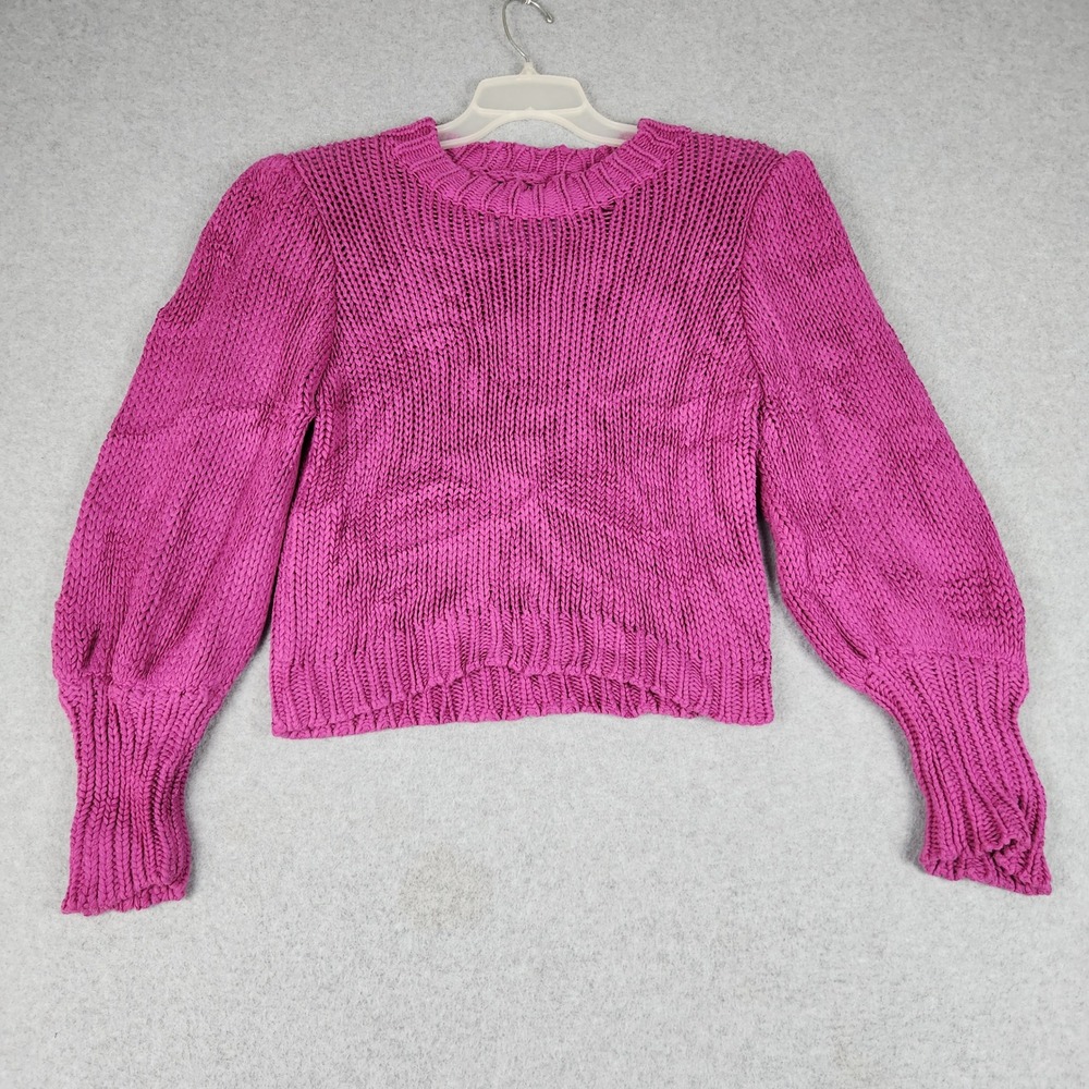 Pistola Cropped Sweater Womens Small Pink Orchid Cotton Chunky Knit Pullover